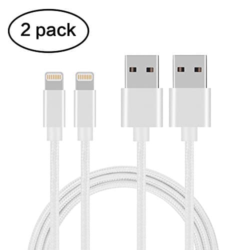 Lightning Cable,Gulf Y 2Pack 10FT/3M Nylon Braided 8pin USB Charging Cables Sync Charger Cord for Apple iPhone 7/7 Plus/6/6s/6 plus/6s plus, 5c/5s/5/SE, iPad Air/Mini/Pro, iPod Nano/Touch (2Pack-White)