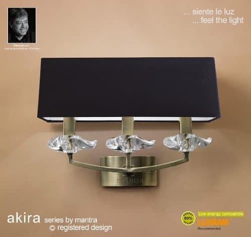 Akira Wall 3 Light Antique Brass With Black Shade