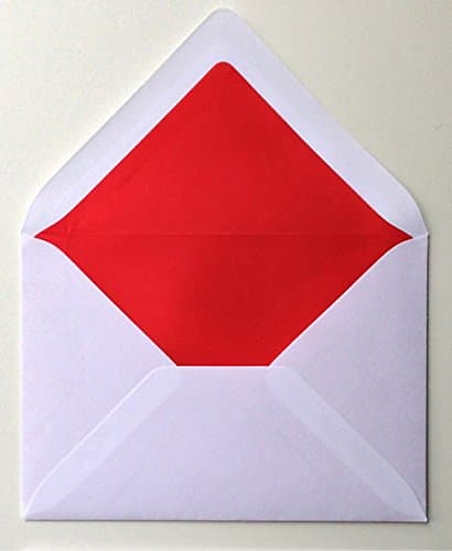 25 White Linen Envelope, Red Silk Lined, 162 x 114 mm