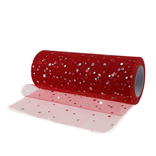 YCNK 6 inch 25 yards Sequin Tulle Roll Spool for Tutu Wedding Party Decor Gift Wrap Pink/White/Purple/Blue/Red/Rose (Red)