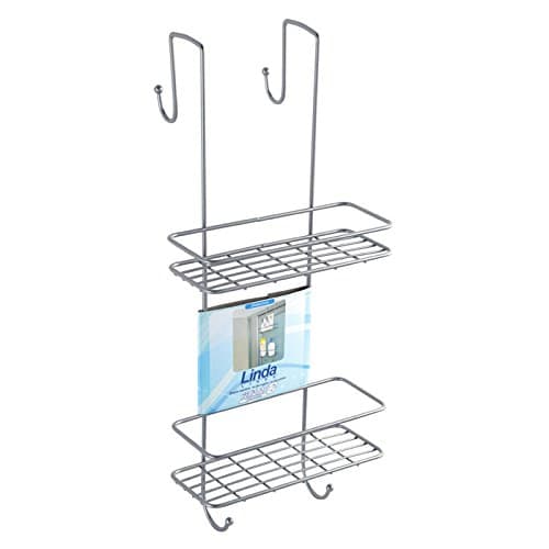 FERIDRAS Linda 2 Shelves Shelf with Hook Shower, Rectangular, Steel, Chrome, 21 x 25 x 60 cm