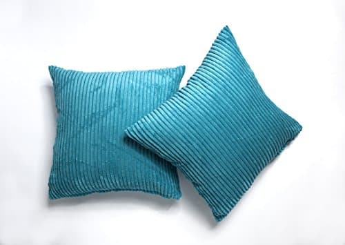 A Pair of 18in x 18in Super Soft Chenille Stripe Cushions in Teal (Complete With Pad)