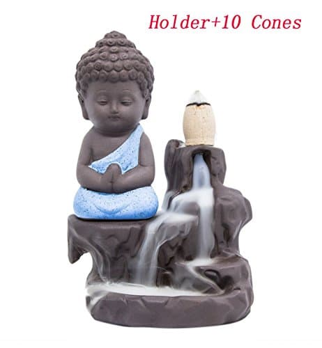 Incense burners return aromatherapy stick holder ceramic porcelain monk catcher (10 varieties cone and holder) (Blue)