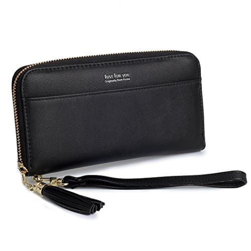 Wallets Women Leather Card Case Wallet for Phone with Strap Coin Pocket Wallets Women designer Purse with Tassel (Black)