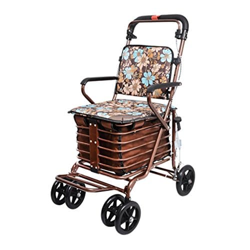 Lightweight Folding Rollator Aid Walker Old Scooter Scooter Steel Walker, 50*62*94cm ( Color : Brown )