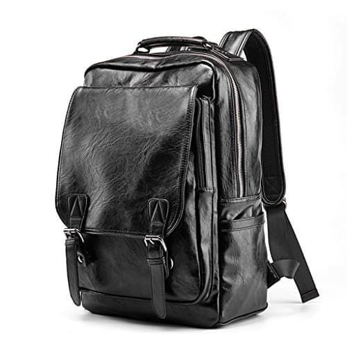 HM3287 Leather Laptop Backpack, Black Leather Backpack Men's Leisure Bag, Retro Unisex Leather Backpack, Large-capacity College Backpack, Suitable For 15-inch Laptop Backpack