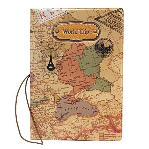 Duojincai Creative PU Leather World Map Passport Cover Holder Package Ticket Travel Bag