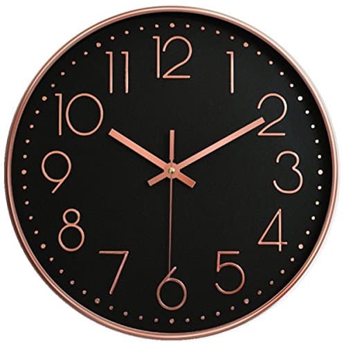 Modern 12 inch Silent Quartz Non-ticking Wall Clock Plastic Frame Glass Cover (Arabic Numeral), golden, 12 Inch