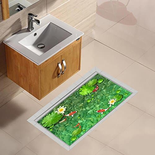 JHYS K033 Pool Lotus Carp Pattern Floor Stickers PVC Material 90*58cm