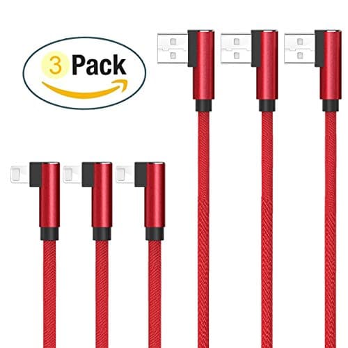 Lightning Right Angled Cable for iphone, [3Pack 1m/3.3ft] Lightning to USB Cable Braided Nylon Power Sync Data Cable for iphone 8 7 7 Plus 6 6S 6S Plus Se 5S 5C 5, iPad 2 3 4 Mini, iPod