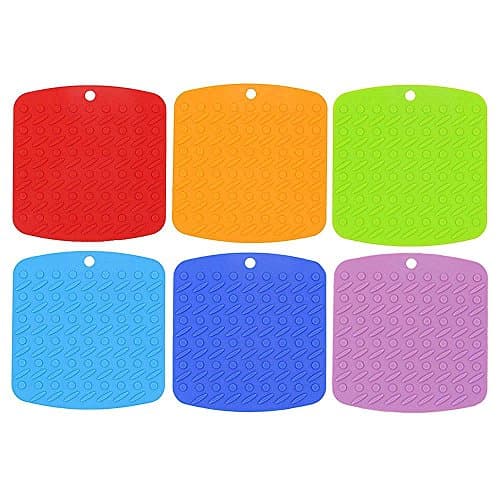 Heofean Non-Slip Silicone Kitchen Trivet Mats, 6 Pack Rubber Coaster Cushion Placemat Hot Pads Pot Holders Spoon Rest Jar Opener &amp; Coasters 5 in 1 Kitchen Accessories