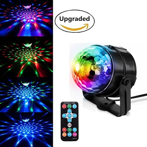 Elikeable LT Mini Disco DJ Stage Lights 3W LED RGB Sound Actived Crystal Magic Rotating Ball Lights Effect with Remote For KTV Xmas Party Wedding Show Club Pub Color Changing Lighting (Modle A)