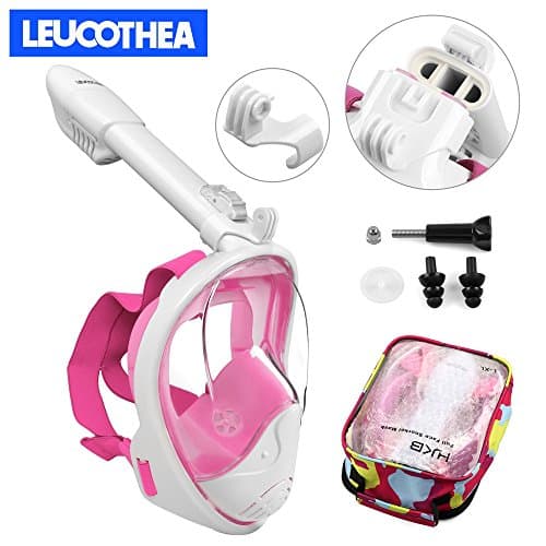 Leucothea Snorkel Set - 2018 New Foldable Snorkeling Mask Full Face with Detachable Camera Mount and Earplug Include Camouflage Storing Bag 180° Panoramic Viewing Diving Scuba Mask (Pink, S/M)