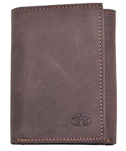 Mens Distressed Genuine Leather Trifold Wallet in Brown