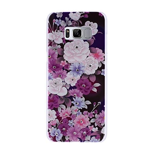 Samsung Galaxy S8 Plus Case, CXMALL Bling Glitter Sparkle Crystal Rhinestones Diamond Relief Patterns Hard Back Protective Cover Case for Samsung Galaxy S8 Plus (Purple Roses)