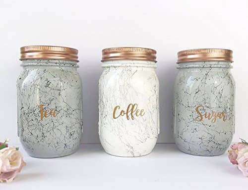 Grey Tea Coffee Sugar Set, kitchen canisters, copper kitchen accessories, white Marble Mason Jars, Kitchen Storage Jar Sets, marble storage containers, copper kitchen storage