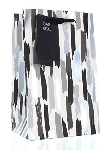 Small Male Gift Bag - Modern Black, Grey, White & Silver Paint Strokes 8" x 5"