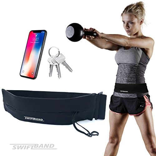 SWIFTBAND Running Gym Belt, Adjustable &amp; One-Size-Fits-All | Store Valuables Safely - Phones, Keys and Cards | Great for Fitness Walking, Running &amp; Hiking | No Uncomfortable Buckle or Clip
