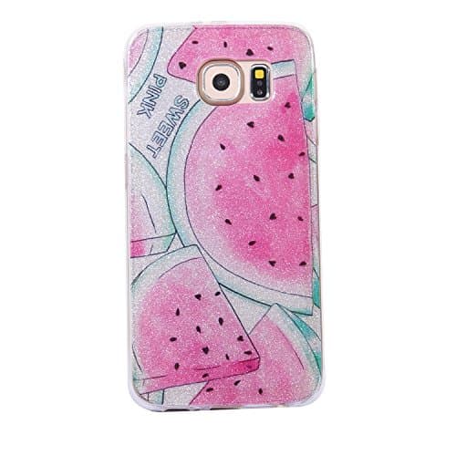 HeBan Luxury Bling Bling Glitter Sparkle Designer Case Shockproof Shining Fashion Style Back Cover for Samsung Galaxy S6 Edge - Fruit Watermelon