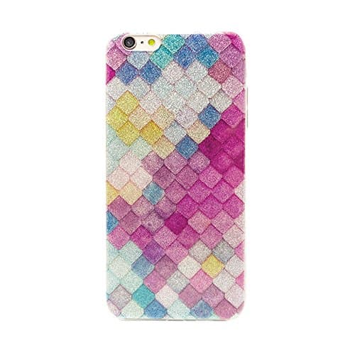 uiano® Stylish Transparent Bling Glitter Scales [Hard PC Inner Back] Silicone Soft TPU Case Cover For iPhone SE 5 5S [Only Shell]