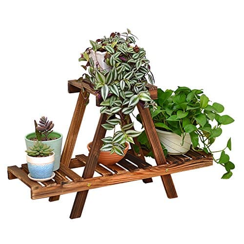 Piontth Two-Layer Bamboo Folding Flower Stand Balcony flower Display Shelf Storage Rack