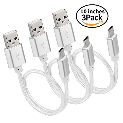 Short USB C Cables [3 Pack 10inches] DETHINTON Nylon Braided USB Type C Charging Cable for Nintendo Switch, Macbook 12 Inch, Galaxy S8/ S8 Plus/ LG G5/G6, Google Pixel and More (silver)