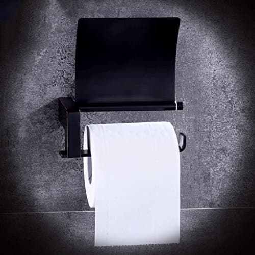 KKY-ENTER Simple Black Pure Copper Roll Paper Tray Bathroom Wall-mounted Toilet Paper Stand Waterproof