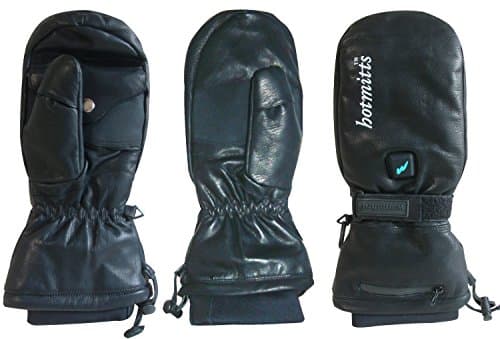WATERPROOF LEATHER HEATED MITTENS. Comfortable mitts with rechargeable 7.4v battery heated carbon fibre pads above &amp; below hand.