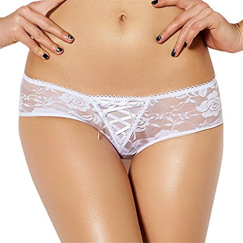 JIEYA 3-Pack or 4-Pack Plus Size Crotchless Panties Sexy Lace Floral Underwear with Bow-knot (4 pack:White&amp;Pink&amp;Black&amp;Blue, 3XL=UK10-12)