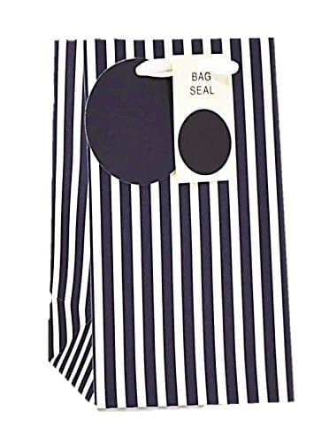 Small Male Gift Bag - Modern Thick Vertical Navy Blue &amp; White Stripes 8" x 5"