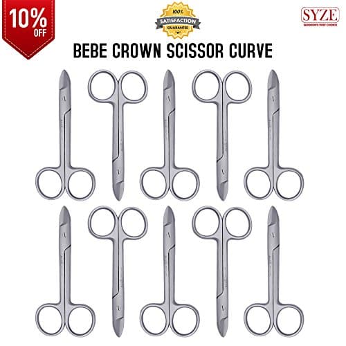 SYZE Dental Beebee Crown Scissors Curved 10 Pcs Set, Half Moon Serrated Tip, Top Quality Instruments