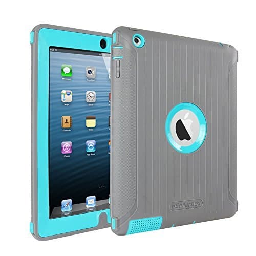 iPad 2 3 4 Case,by eSellerBox® Heavy Duty Full-body Rugged Armor Hybrid Multi-Layer Defense Protective With kickstand Holder Built-in Screen Protector Durable Case Cover apple iPad 2/3/4(Grey&amp;Teal)