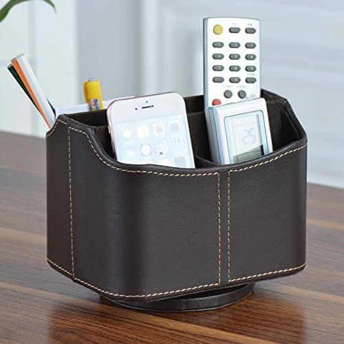 PU Leather Crocodile Pattern 360 Degrees Rotatable Remote Control/Controller Organizer, Spinning TV Guide/Mail/Media Desktop Organizer Caddy Holder (Style-B)