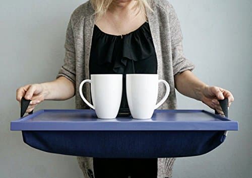 Serving tray, decorative pillow tray, laptop stand or Breakfast Tray - light slate blue with royal blue pillow and two handles