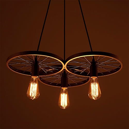 HEYUN& E27 Hanging Metal Wheels Ceiling Pendant Light Vintage Industrial Retro Country Style Chandelier Dining Hall Restaurant Bar Cafe Lighting Use E27
