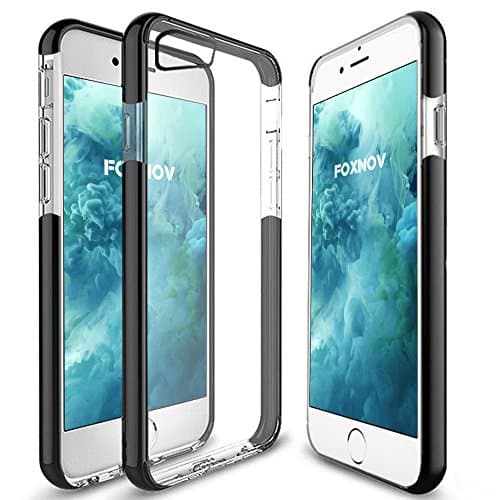 FOXNOV Shockproof Clear Case with Bumper for iPhone 7 Plus, Full Protective TPU TPE , Black