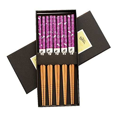 Japanese Style Home and Wind Bamboo Chopsticks Portable Tableware 5 Pairs (Purple)