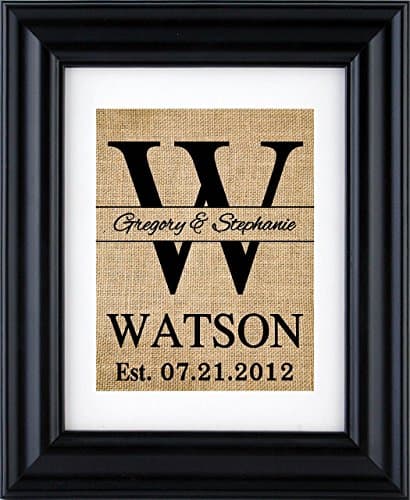 Personalized Monogram Burlap Print - Unique gift for couple- Wedding gift, Anniversary gifts, Monogram sign - Wedding decor, Family Name Monogram Sign - 1Y (Frame not Included)