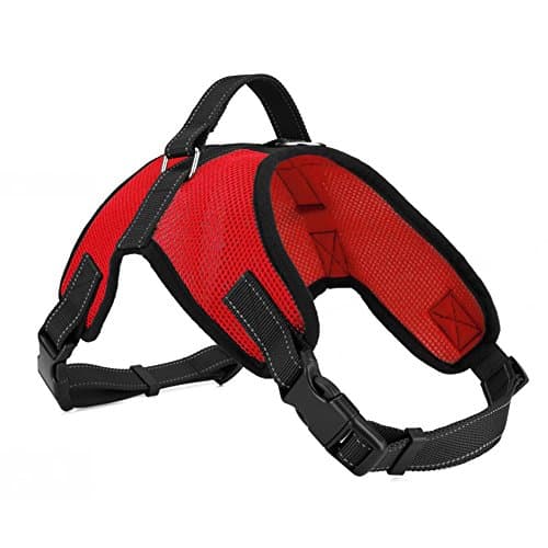 Adjustable Dog Harness,GB4 Reflective Dog Collar Padded Extra Chest Straps with Handle Keeps Your Dog Safe On Walks and Car Rides (XL(Chest:28.35- 35.83inch), Red)