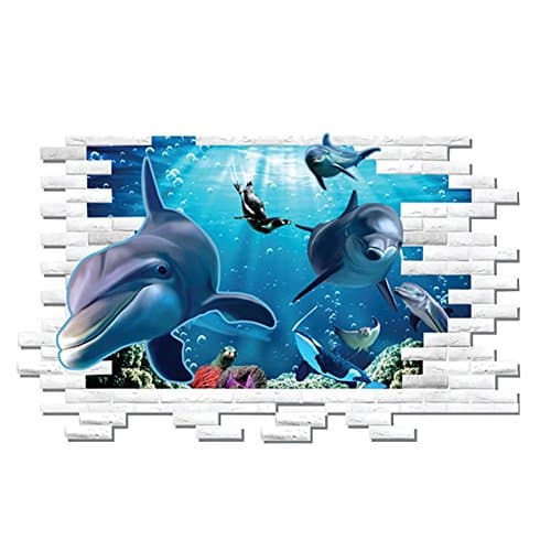 JHYS Wall Sticker Simulation 3D Blue Dolphin Sea Lions Ocean World Cartoon Children's room Kindergarten Decorative Paintings