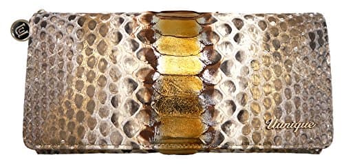 Uunique Golden Globe Edition 3 Charms Real Leather Snake Wallet Case for Smartphone - Beige/Gold