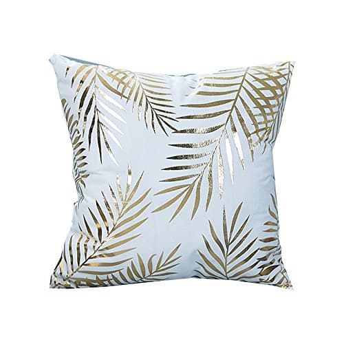 18" Gold & White Throw Pillow Decorative Case - Cover Vines Plants