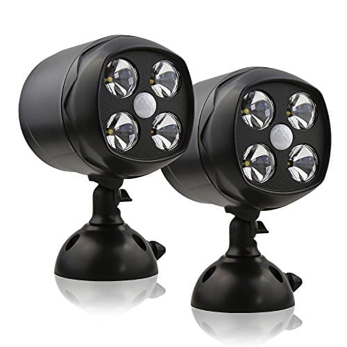Wireless LED Spotlight,Aityvert 4 LED 600 Lumen PIR Motion Sensor Super Bright Light,IP65 Waterproof Outdoor Indoor Security Wall Light Lamp Bettery Powered for Home Garage Patio Entrance Garden Yard Black 2 Pack