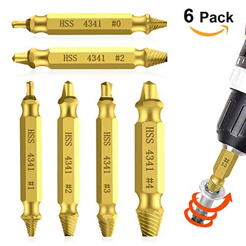 Amteker Damaged Screw Remover, Damaged Screw Extractor - Easily Remove Stripped or Damaged Screws - Made from H.S.S. 4341# for Removing Broken or Damaged Screws, Set of 6 (Gold)