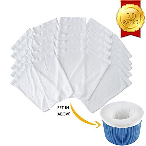 Universal Pool Skimmer Socks - Filter Savers for Baskets and Skimmers, Durable Elastic Nylon Fabric Filters of Swimming Pools, Fine Mesh Screen Sock Liner for Basket Filters (20 Packs)