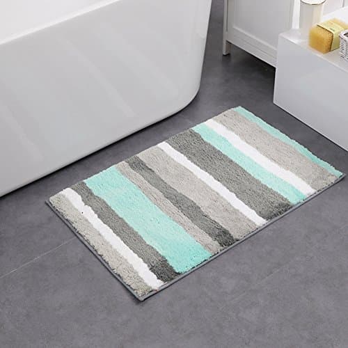 Bathroom Floor Rugs Microfiber Non Slip Water Absorbent Bath Mats ,50×80cm (Light Blue)