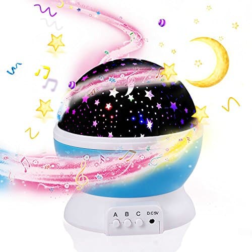 Kids Bed Beside Night Lamp,Romantic Rotating Starlight Projection USB Charging Led Music Light For Children