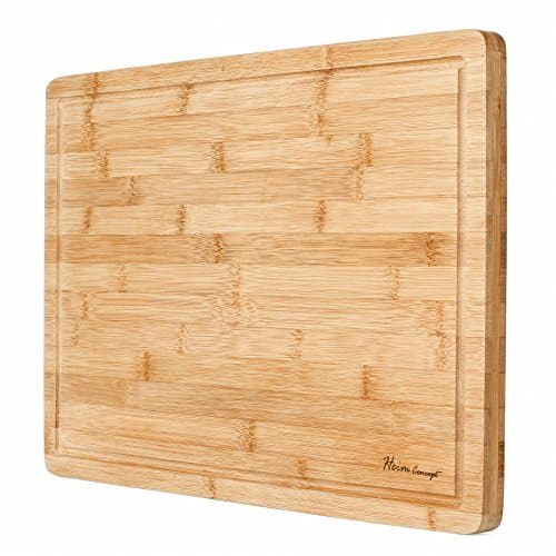 Premium Organic Bamboo [ HEIM CONCEPT ] Extra Large Cutting Board and Serving Tray with Drip Groove [ 18 x 12 x Â¾ inch Thick ] Eco-Friendly Thick Strong Bamboo Kitchenware by Heim Concept