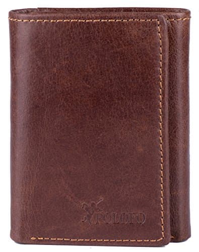 RFID Blocking Genuine Cowhide Leather Trifold Card Wallet for Men With 2 ID Window (Dark brown)