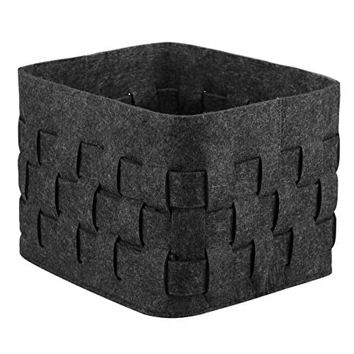 Gray Woven Felt Storage Box Hand-knitted Felt Basket Decorative Storage Organizer Bin For Home Office Warehouse Closet Shelf Cabinet Bookshelf (Deep Grey)